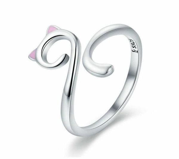 

fashion cute 925 sterling silver cat shaped kitten pet adjustable band wrap finger ring for girls christmas gifts321s4768538