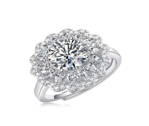 

cluster rings trendy 925 sterling silver 2 flower moissanite engagement for women plated white gold lab diamond adjustable ring9160474, Golden;silver