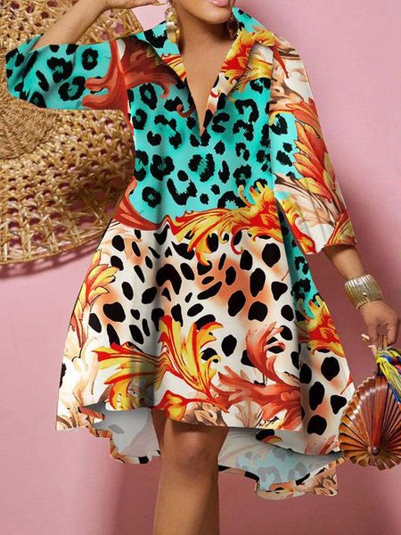 

dresses leopard print lady patchwork mini dress elegant women loose beach party dress spring summer three quarter sleeve casual dresses, Black;gray