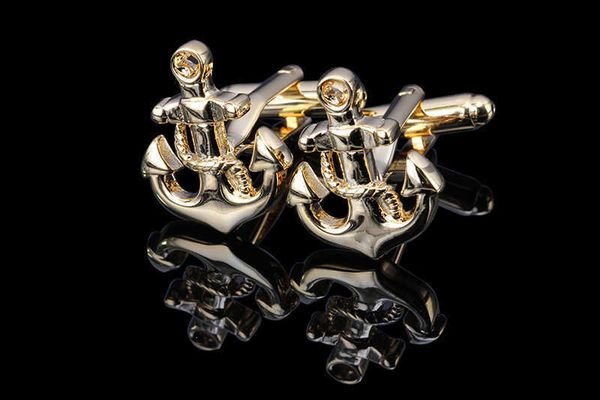 

cuff links ship stainless steel anchor men's vintage gold cufflinks g220525, Silver