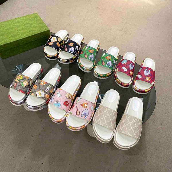 

casual shoes new women slipper animal print rubber slide sandal summer designer thick bottom alphabet printing scuff sli, Black