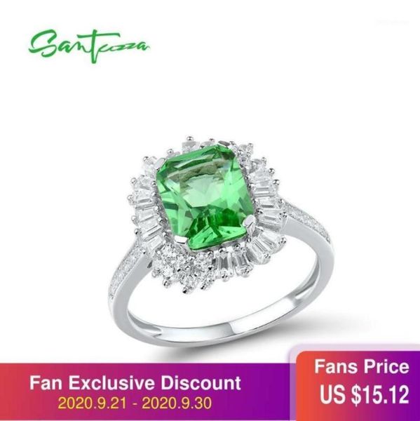 

cluster rings santuzza silver for women pure 925 sterling sparkling octagon green stone cubic zirconia trendy luxury fine jewelry19636522, Golden;silver