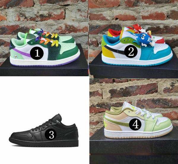 

2023 new 1 retro low black toe original boy and girls shoes comfortable lightweight kids basketball shoes 1s sports sneakers, Black;red