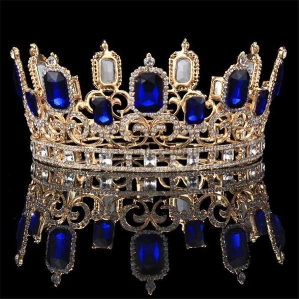 

other fashion accessories vintage baroque blue crystal big tiaras and crowns bridal wedding hair jewelry ornament queen king wedding jewelry, Silver