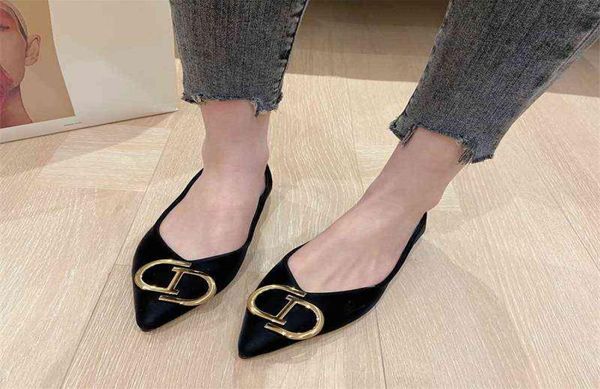 

single women039s spring 2022 new soft bottom metal versatile pointed flat pea shoes4586873, Black