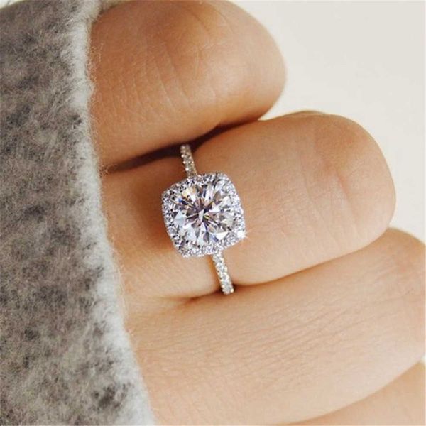 

band rings romantic vow sincere commitment engagement rings exquisite white drill fashion rings women wedding trendy jewelry gifts aa230529, Silver