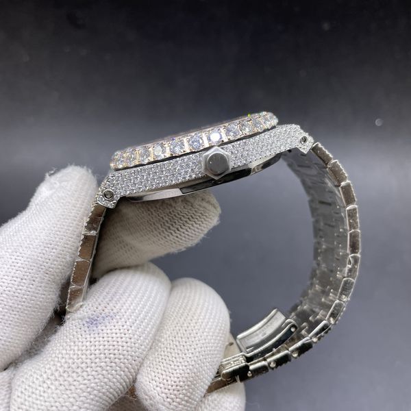 

iced out 2tone yellow gold case 42mm cz diamonds big bezel diamond face automatic 2813 men shiny watchfdix, Slivery;brown