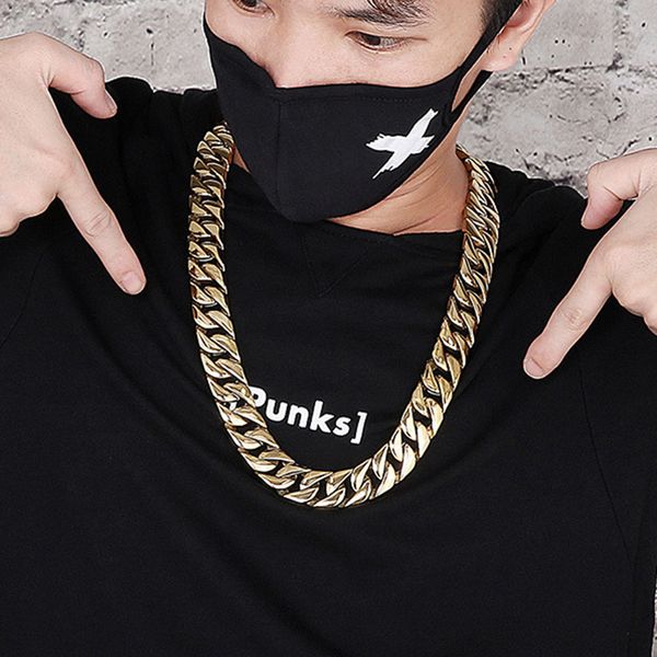 

20mm heavy mens women 18k gold miami curb cuban link necklace hiphop punk rock silver 316l stainless steel bike biker chain necklace jewelry