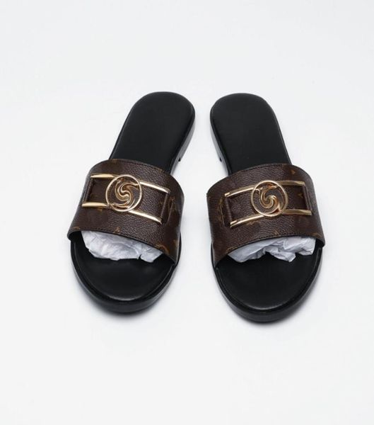 

women gingham fashion love sandals sandal with gold metal decoration black brown and white beach slides1708704
