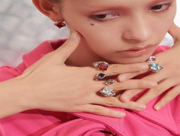 

ins style niche personality double headed irregular color candy water drop zircon temperament ring5055479
