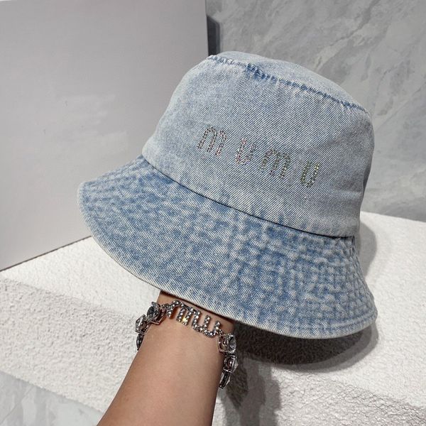 

simple visor miu letters female designer designer beanie cap vintage denim fisherman hat sunscreen hat, Blue;gray