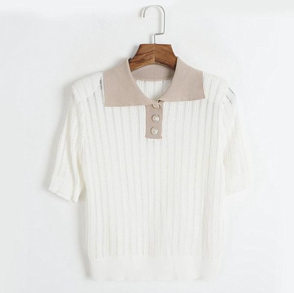 

604 l 2023 summer sweaters women's pullover black white pink beads sweater crew neck short sleeve brand same style women's dl, White;black