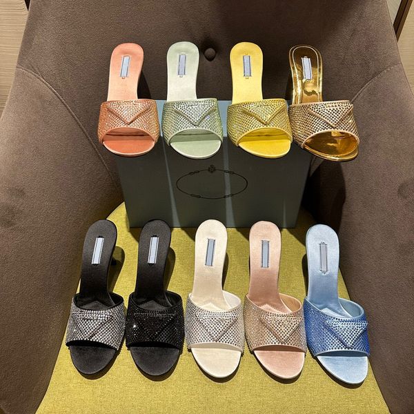 

rhinestone padded satin .5cm medb slippers sandals with crystals crystal satin heeled embellished slides summer sandals shoes stiletto sand, Black