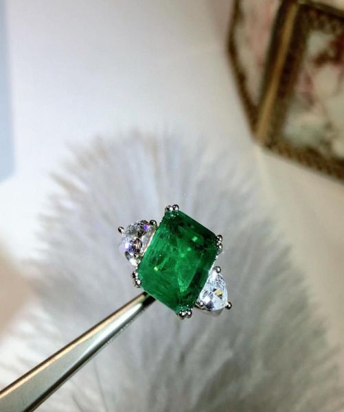 

925 sterling silver wedding green natural emerald party fashion wild noble ring jewelry female big green silver ring7801954