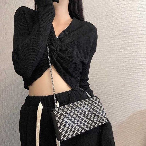 

plaid rhinestone chain crossbody bag long phone fashion dinner shoulder