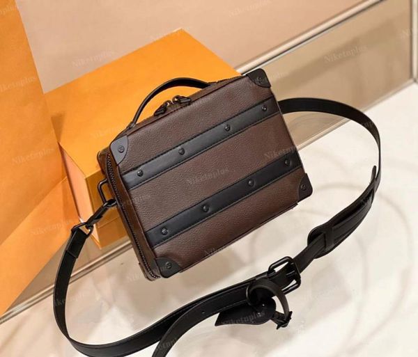 

m45935 mini handle soft trunk mens handle box shoulder bags cross body bag monograms embossed logo leather black messenger handbag4225107