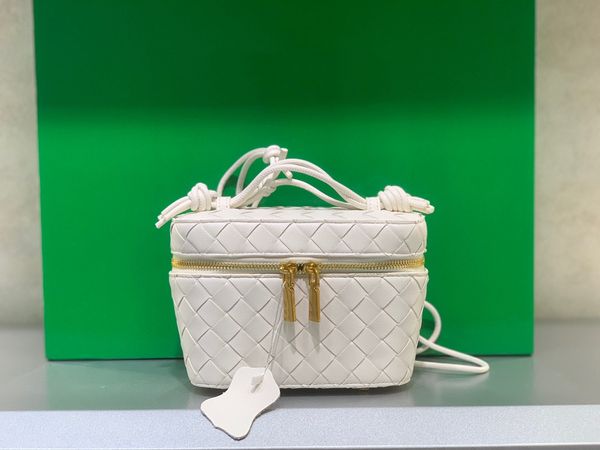

10a fashion woven bag women's makeup bag classic genuine leather zipper opening designer drawstring shoulder strap luxury bag id luxury