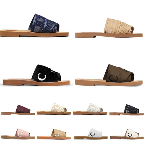 

ch slippers luxury woody sandals famous designer for women fashion platform summer beach outdoor men lace pattern flat flip flops shoes euro, White;red