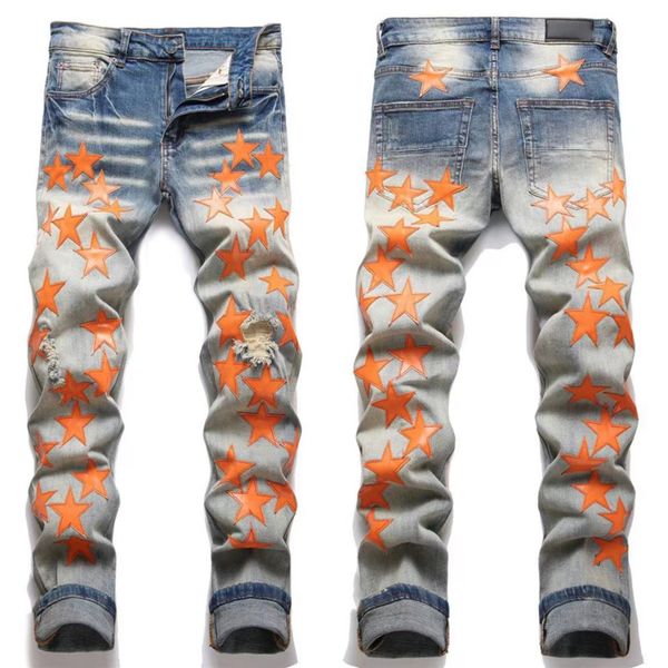 

pants mens designer clothes european ripped jean men embroidery quilting ripped for america vintage pant mens fold slim skinny fashion jeans, Blue