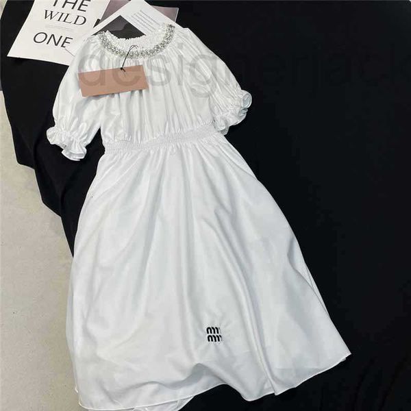 

basic & casual dresses designer 2023 summer new pleated pearl rhinestone collar embroidery letter bubble sleeves age reducing small fresh dr, Black;gray
