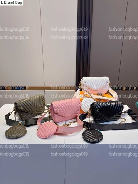 

l brand bag new wave multi-pochette cross body bags quilted cowhide leather 3 in 1 gold-color chain for hand or short shoulder carry round c, Black