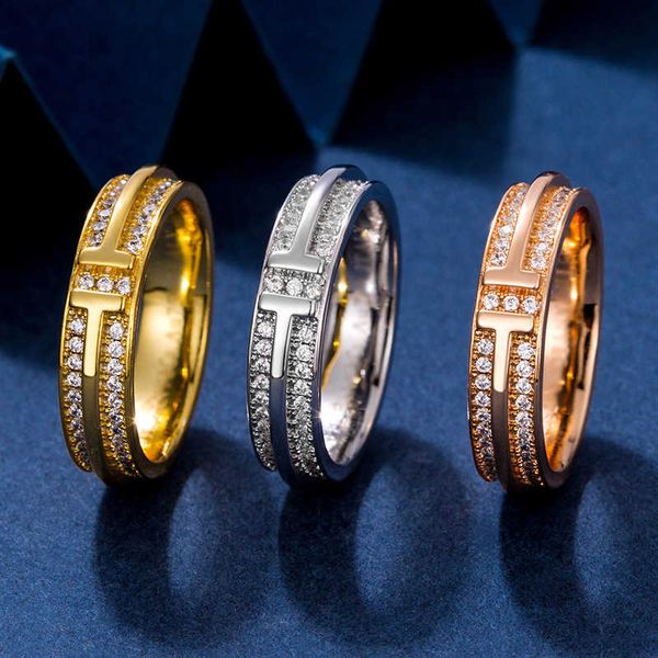 

original new tiffay double t ring with diamond for women 18k gold-plated s925 sterling silver light luxury small simple versatile design ful