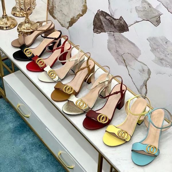 

leather dress shoes high heel ladies sandals slippers designer womens sandal fashion low heel ankle buckle wedding shoes rubber chunky heels, Black