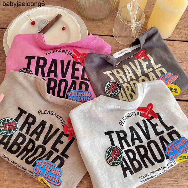 

2023 children's half t-shirt letter boys' short sleeve basecoat korean version girls' thin t, Blue