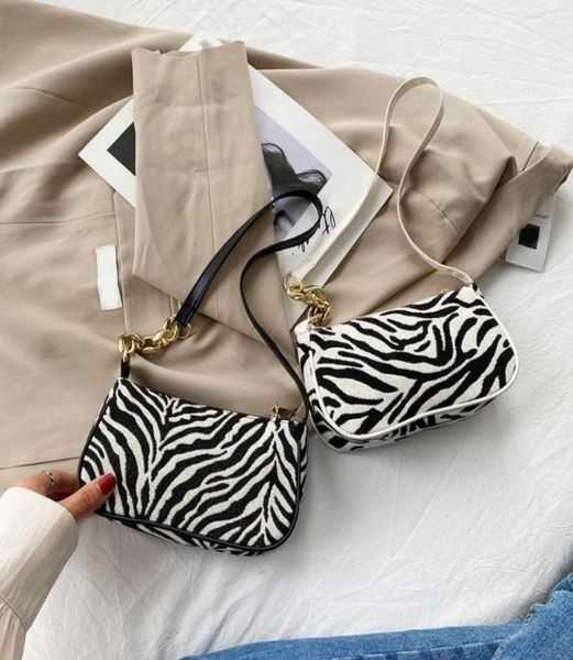 

evening bags fashion women shoper canvas zebra pattern printing shoulder underarm female bag casual ladies chain small purse and h6096543