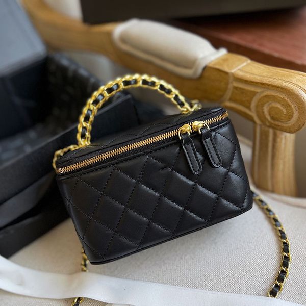 

22k womens woven metal handletote vanity box bags with mirror gold hardware matelasse chain crossbody shoulder cosmetic case card holder pur