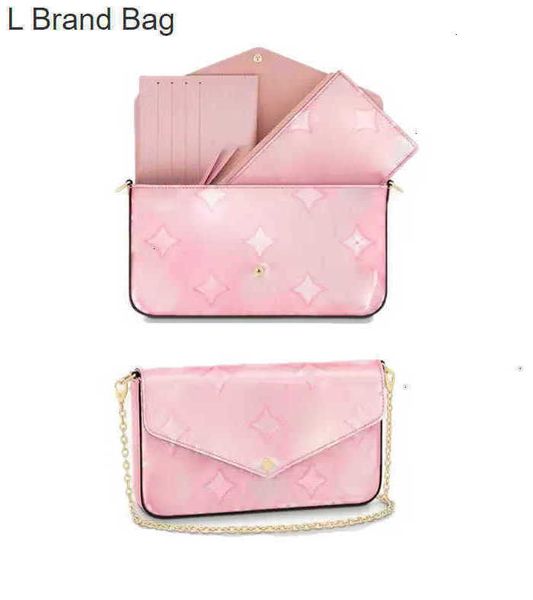 

l brand bag handbag women shoulder bag pochette felicie embossed flower genuine leather clutch luxury designer crossbody messenger bags chai, Black