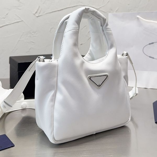 

totes basket bag soft women handbag purse padded leather crossbody shoulder bags fashion metal triangle hardware three compartments adjustab