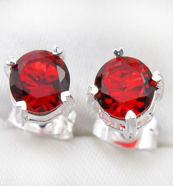 

12 pairs 5mm luckyshine superb round shiny red quartz gems silver zircon earrings wedding gift for women stud earrings jewelry58548752977, Golden;silver