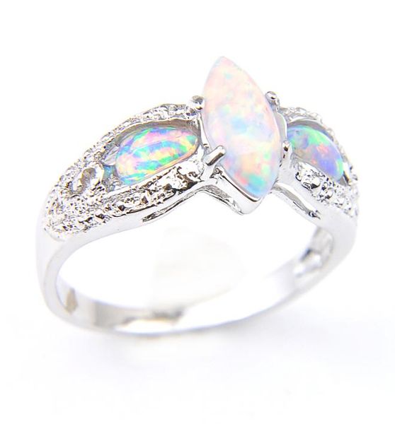 

10 pcs lot fashion white fire opal gemstone 925 sterling silver plated ring russia american australia weddings ring jewelry for wo8499627, Golden;silver