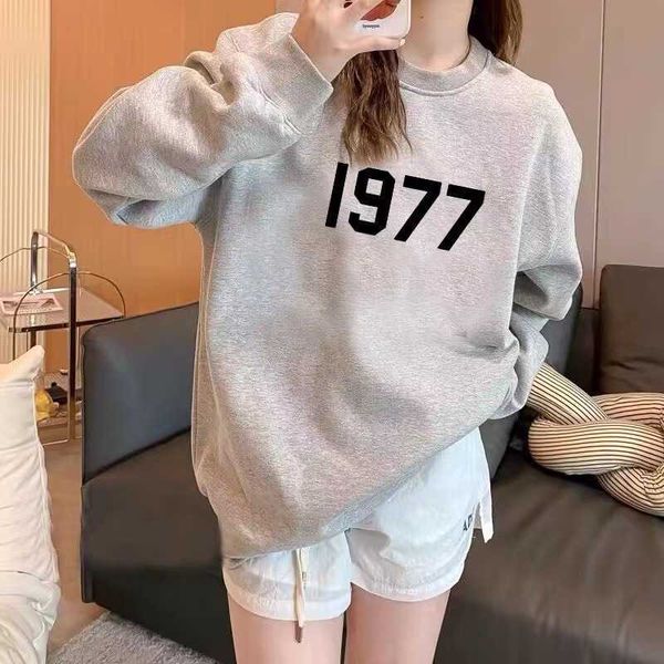 

men's hoodies fashion ess designer hoody 2023 spring and autumn season ess 1977 digital flocked sweater plush loose top, Black