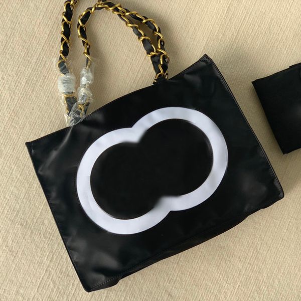 

women vintage tote maxi designer light shopping bag two-tone nylon gold matelasse chain large capacity shoulder handbag travel square fold p