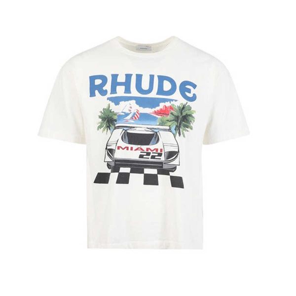 

women's t-shirt new 2023 oversized rhude t shirt men women 1 1 t-shirts rh car pattern print rhude tee, White