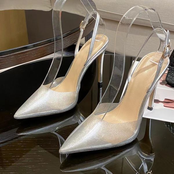 

gianvito rossi sandals women ultra high heels transparent pvc wrapped toe tip fashion buckle designer sandals .5cm heel slides leisure sho, Black