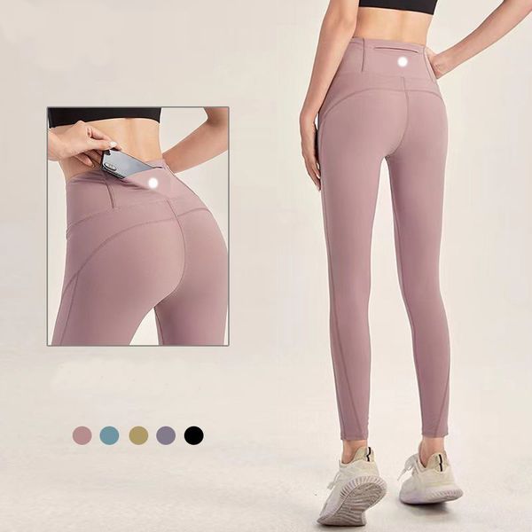 

yoga outfits lu logo yoga pants women's nine points high waist peach buttock lifting running high bounce fitness double-sided nude feel, White;red