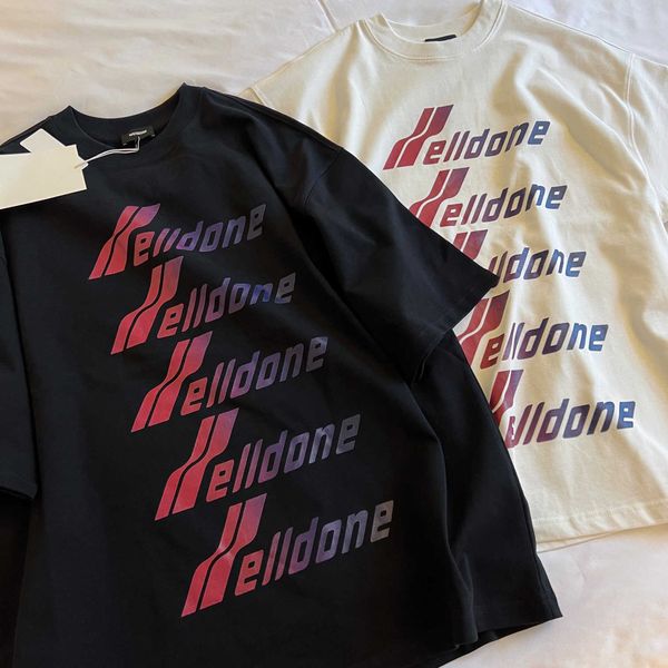 

approved version of welldone gradient screen letter printing short-sleeved we11done lovers matching loose t-shirt, Black;white