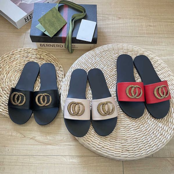 

designer double g slides women sandal slippers rattan platform slide sandals interlocking g buckle rubber sliders thick bottom flat mules be, Black