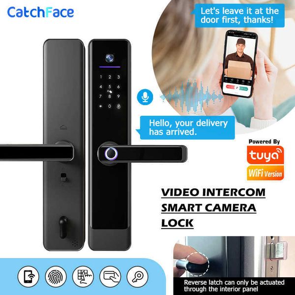 

smart lock video conversation lock camera tuya wifi electronic fingerprint 6068 mortise digit smart door lock security smart life g230525
