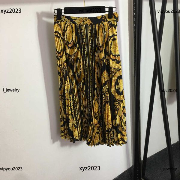 

designer dress summer vintage pattern printing dresses for woman size s-l high waisted pleated half skirt may23, Black