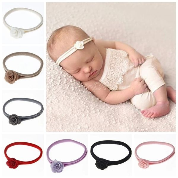 

mini rose flower nylon headband baby kids lovely hairbands p props newborn toddler infant headwear hair accessories, Slivery;white
