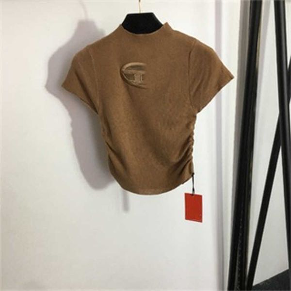 

designer t shirt knited luxury womens clothes summer short cut-out design crew neck short sleeve tshirt women clothing comfortable and brea, White