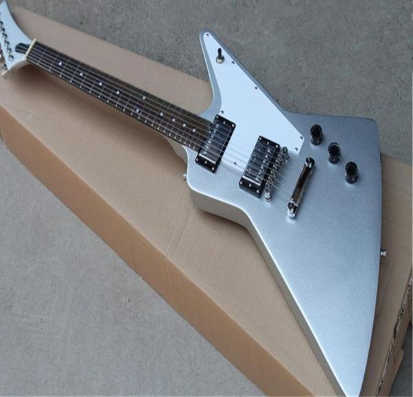

explorer silver electric guitar mahogany body and head rosewood fretboard 22 fret fixed bridge white pickguard8715152