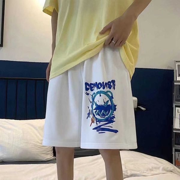 

printed men's summer graffiti capris couple shorts loose large beach pants 8xl{category}, Black