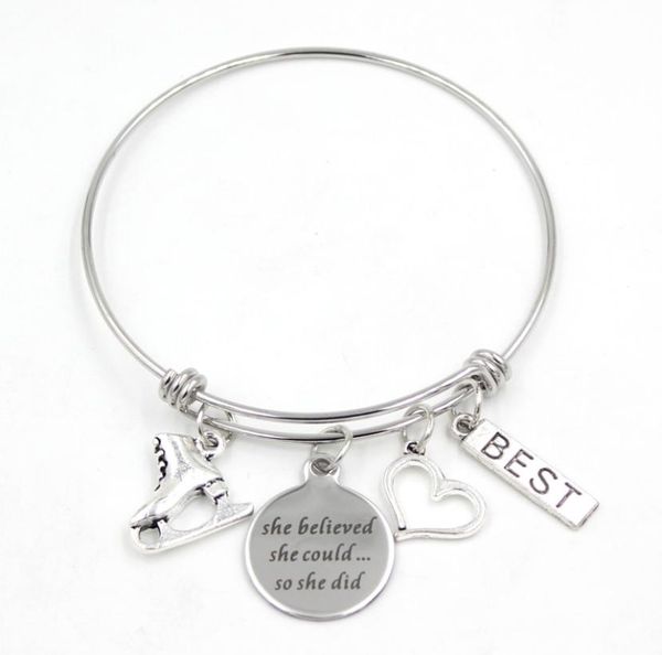 

whole stainless steel bracelet wire adjustable expandble bangle ice skate bracelet ice skating bangle skater gifts2923798, Golden;silver