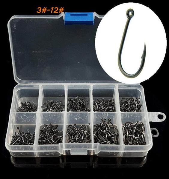 

10 sizes mixed 312 black ise hook high carbon steel barbed hooks fishhooks asian carp fishing gear 500 pieces box w12301413