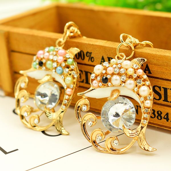 

keychains dolphin porpoise lovely cute crystal charm purse handbag car key keyring keychain party wedding birthday gift, Slivery;golden